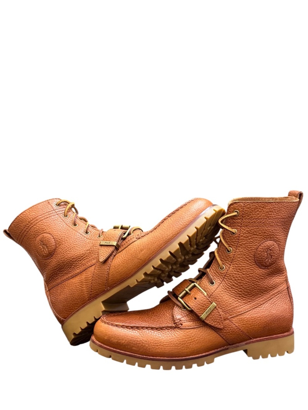 POLO RALPH LAUREN - BROWN ALL LEATHER TEXTURED “RANGER” BOOTS